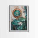 Lotus, Gold, Abstract, Framed Canvas Print, wabi sabi art, mosaic wall art, teal wall art, zen wall art, sacred geometry wall art