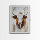 Longhorn, Rustic, Western, Framed Canvas Print, bull and bear art, rustic wall art, farmhouse art, moody art, vintage horse art