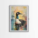 Loon Painting, bird art, blue and green wall art, moody art, gift idea for him, rustic decor, Framed Canvas Print, above couch art