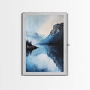 smoky mountain art, pine tree art, rustic wall art, blue and green wall art, panoramic painting, Framed Canvas Print, above couch art