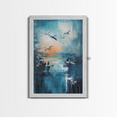 Seagull Art, coastal wall art, nautical painting, ocean birds, teal wall art, moody art, framed canvas print, gift idea, coastal decor