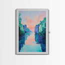 Sunset Lake Painting, landscape painting, pink orange wall art, moody art, lake Tahoe art, framed canvas print, minimalist art