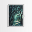 Mystical Tree Tunnel Framed Canvas Print Enchanted Forest Art, Fantasy Landscape, Dark Green Nature Decor, Living Room Wall Art