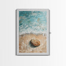 Serene Beach Stone Canvas Print Tranquil Ocean Art, Coastal Zen Wall Decor, Relaxing Beach House Style, Minimalist Seascape Painting