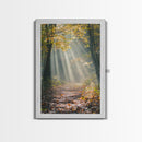 Sunlit Autumn Forest Path Canvas Print, Fall Wall Art, Nature Photography Print, Cozy Home Decor, Rustic Living Room Art, Cabin Wall Art