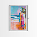 Surfboards Beach Canvas Print | Tropical Wall Art | Coastal Home Decor | Boho Surf Painting | Summer Vibes | Ocean Lovers Gift