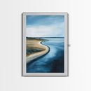 Serene Shoreline Framed Canvas Print Minimalist Coastal Landscape Wall Art, Beach Tranquility Painting, Nautical Home Decor