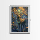 Golden Stag, Mystical Forest, Fantasy Animal Art, Sacred Geometry Wall Art, Rustic Wall Art, Living Room Art, Canvas Print, Gift Idea