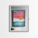 Sunset Horizon, pink orange wall art, nautical painting, coastal decor, above bed wall art, wabi sabi art, Framed Canvas Print, boho art