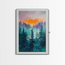 pine tree art, landscape painting, framed canvas print, mountain painting, forest at dusk painting, rustic wall art, gift idea