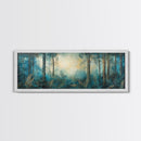 Enchanted Forest Glow Canvas Print Moody Woodland Art, Blue Green Nature Painting, Dreamy Landscape Decor, Large Living Room Artwork