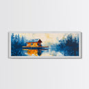 Lake Cabin Reflection Canvas Print Rustic Lodge Wall Art Cozy Winter Artwork Warm Cabin Decor Large Framed Home Wall Art