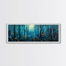 Moonlit Forest Wall Art, Mystical Woodland Painting, Dark Blue Nature Art, Enchanted Trees, Cozy Cabin Decor, Bedroom Wall Art