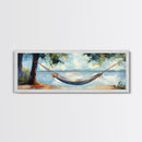 Relaxing Hammock Lake Scene, Tranquil Coastal Art, Serene Nature Painting, Boho Wall Decor, Minimalist Bedroom Art