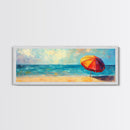 Vibrant Beach Umbrella Painting, Colorful Coastal Ocean Art, Bold Summer Seascape Decor, Bright Living Room, Canvas Print