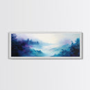 Ethereal Foggy Forest Framed Canvas Print - Mystical Landscape Wall Art, Blue and Purple Nature Decor, Living Room Art