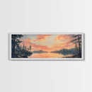Sunset Lake Reflection Framed Canvas Print Autumn Landscape Warm Tones Nature Wall Art Rustic Cabin Decor Bedroom Living Room