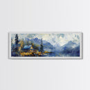 Mountain Cabin Painting Rustic Lakeside Autumn Landscape Wall Art Cozy Wilderness Retreat Artwork Living Room