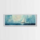 Sailboat on Open Sea Framed Canvas Print Nautical Wall Art, Ocean Painting, Coastal Home Decor, Minimalist Seascape, Beach House Art