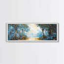 Blue Forest Path Framed Canvas Print Landscape Painting, Nature Inspired Wall Art, Rustic Home Decor, Modern Artwork