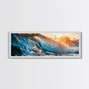 Sunset Wave Framed Canvas Print Ocean Photography Wall Art, Surf Art, Coastal Home Decor, Beach Aesthetic, Living Room Art