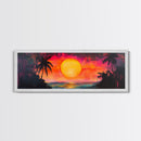 Island Sunset, Tropical Beach Painting, Palm Tree Silhouette, Paradise Art, Framed Canvas Print, Boho Style, Living Room Artwork