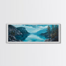 Tranquil Lake Landscape Wall Art, Blue Nature Painting, Rustic Lodge Decor, Large Wide Artwork, Living Room Wall Art