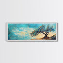 Windswept Tree Landscape Wall Art, Minimalist Nature Painting, Serene Sky Artwork, Zen Meditation Room Decor, Earthy Tones