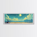 Moonlit Desert Nightscape, Mystical Blue and Gold Landscape Art, Dreamy Celestial Wall Decor, Surreal Nature Painting