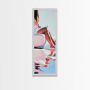 Sunlit Poolside, Elegant Woman Art, Minimalist Feminine Decor, Summer Painting, Warm and Serene Aesthetic, Framed Canvas Print