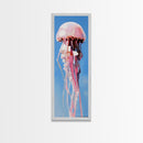 Jellyfish Painting, Ocean Life Wall Art, Coastal Minimalist Decor, Beach House Artwork, Nautical Blue, Framed Canvas Print