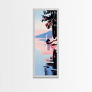 Lakeside Serenity, Moody Nature, Framed Canvas Print, Contemporary Wall Art, Blue and Pink Painting, Living Room Wall Art