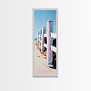 White Fence, Beach House Wall Art, Coastal Decor, Ocean Landscape, Framed Canvas Print, Nautical Aesthetic, Minimalist Art