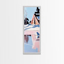 Winter Cabin, Snowy Reflections, Framed Canvas Print, Cozy Rustic Wall Art, Nordic Aesthetic, Minimalist Landscape, Bedroom Decor