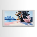 Mountain Landscape, Tranquil Lake Scene, Serene Nature Painting, Minimalist Home Decor, Rustic Wilderness Art, Framed Canvas Print