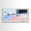 Misty Beach, Tranquil Ocean Scene, Soft Coastal Aesthetic, Framed Canvas Print, Minimalist Seascape, Relaxing Home Wall Decor