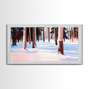 Winter Forest, Snowy, Tall Trees, Framed Canvas Print, Christmas Home Decor, Cozy Winter Art, Modern Minimalist Wall Art, Holiday Aesthetic
