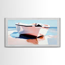 Beach Boat, Ocean Reflection, Coastal Calm, Canvas Print, Minimalist Nautical Art, Summer Home Decor, Living Room Wall Art, Tranquil Vibes