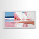 Ocean Wave, Pink Surf, Beach Reflection, Framed Canvas Print, Coastal Wall Art, Modern Minimalist Decor, Living Room Wall Art, Pastel Tones