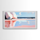 Pink Waves, Coastal Reflection, Ocean Art, Seascape Wall Decor, Bedroom Wall Art, Framed Canvas Print, Minimalist Beach Scene, Soft Pastels
