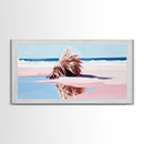 Driftwood on the Shore, Coastal Nature Print, Beach House Decor, Boho Seaside Art, Minimalist Ocean Photography, Bedroom Framed Canvas Print