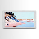 Sandy Riverbank, Minimalist Nature Art, Soft Pastel Landscape, Warm Earthy Print, Rustic Home Decor, Boho Wall Art, Framed Canvas Print
