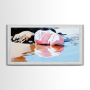 Pink Rock, Water Reflection, Framed Canvas Print, Minimalist Landscape, Nature Aesthetic, Serene Home Decor, Modern Art, Office Wall