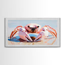Pink Crab, Coastal Wildlife, Beach Art, Nautical Theme, Framed Canvas Print, Seaside Decor, Ocean Wall Art, Minimalist Animal Painting