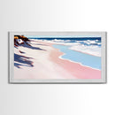 Ocean Waves, Coastal Retreat, Sandy Shore, Seaside Serenity, Framed Canvas Print, Beach House Decor, Living Room Wall Art, Nautical Theme