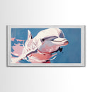 Playful Dolphin, Ocean Wildlife Art, Nautical Theme, Marine Life Decor, Coastal Animal Print, Minimalist Blue Art, Canvas Print, Kids Room