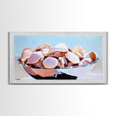 Seashell Bowl, Coastal Still Life, Beach House Decor, Ocean Aesthetic, Nautical Kitchen Wall Art, Minimalist Art, Canvas Print, Summer Vibes