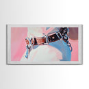 Leather Belt, Western Fashion, Modern Cowboy Art, Chic Home Decor, Framed Canvas Print, Minimalist Pink and Blue Wall Art