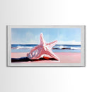 Starfish on Beach, Coastal Wall Art, Ocean Inspired Decor, Nautical Framed Canvas Print, Blue and Pink Summer Vibes Artwork