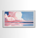 Cloudy Seascape, Pink Horizon, Framed Canvas Print, Coastal Art, Serene Wall Decor, Sunset Painting, Ocean Aesthetic